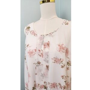Womens XXL White Pink Floral Sleeveless Blouse